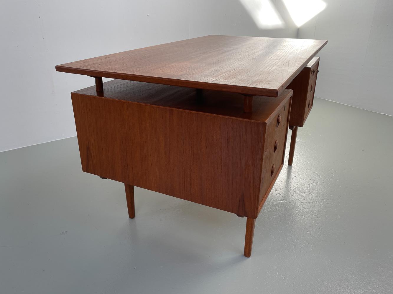 Mid-Century Modern Vintage Danish Freestanding Teak Desk with Floating Top, 1950s. For Sale
