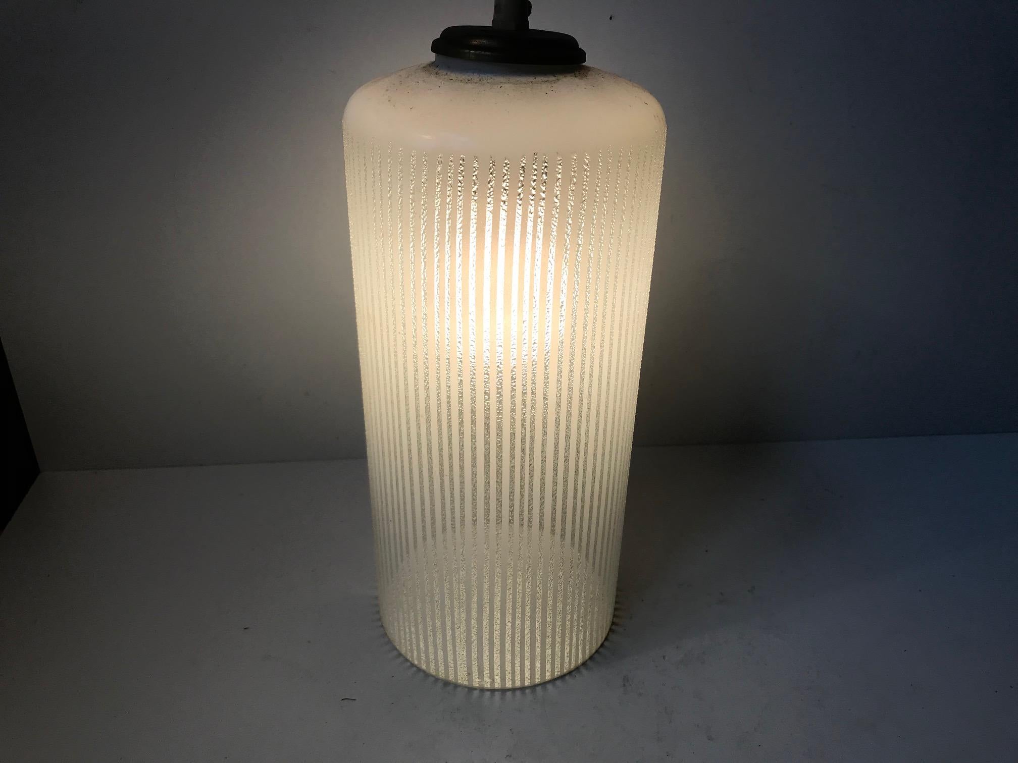 Blown Glass Vintage Danish Functionalist Pendant Light in Pinstriped Glass from Voss, 1950s