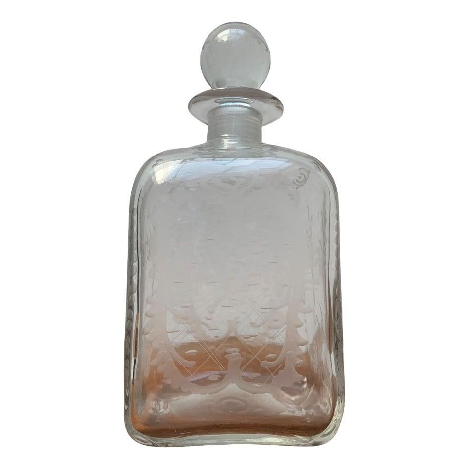 Bouteille de verre danoise vintage avec gravure