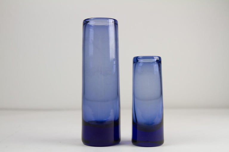 Vintage Danish Glass Vases "Sapphire Blue" by Holmegaard. Set of 4. For
