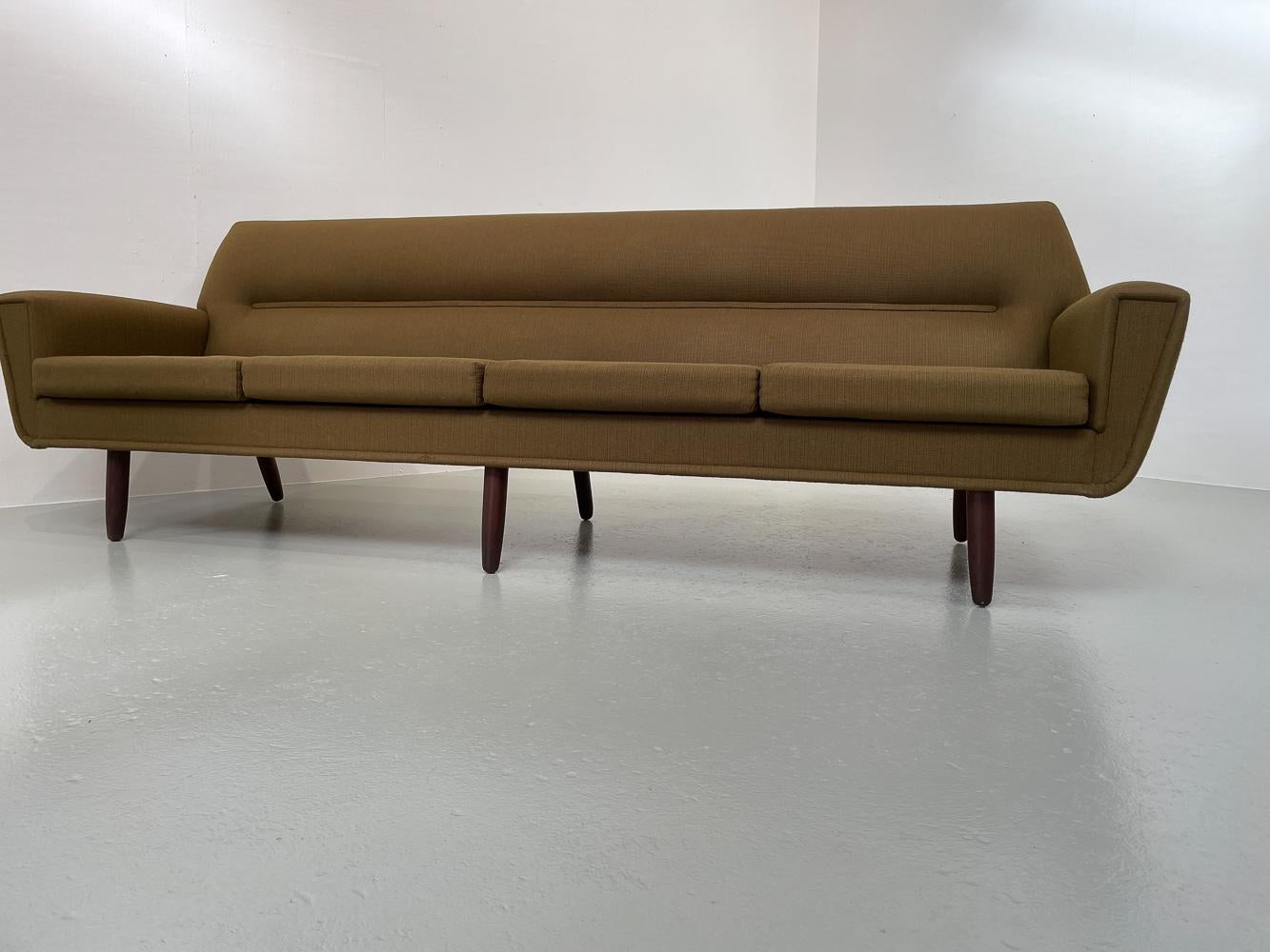 Vintage Danish Green 4-Seater Sofa in Teak and Wool, 1960s. 2