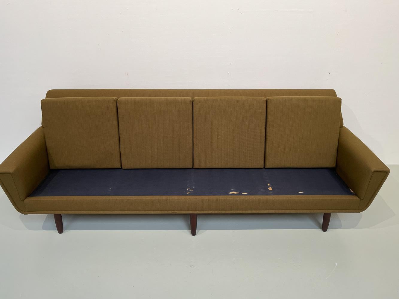Vintage Danish Green 4-Seater Sofa in Teak and Wool, 1960s. 8