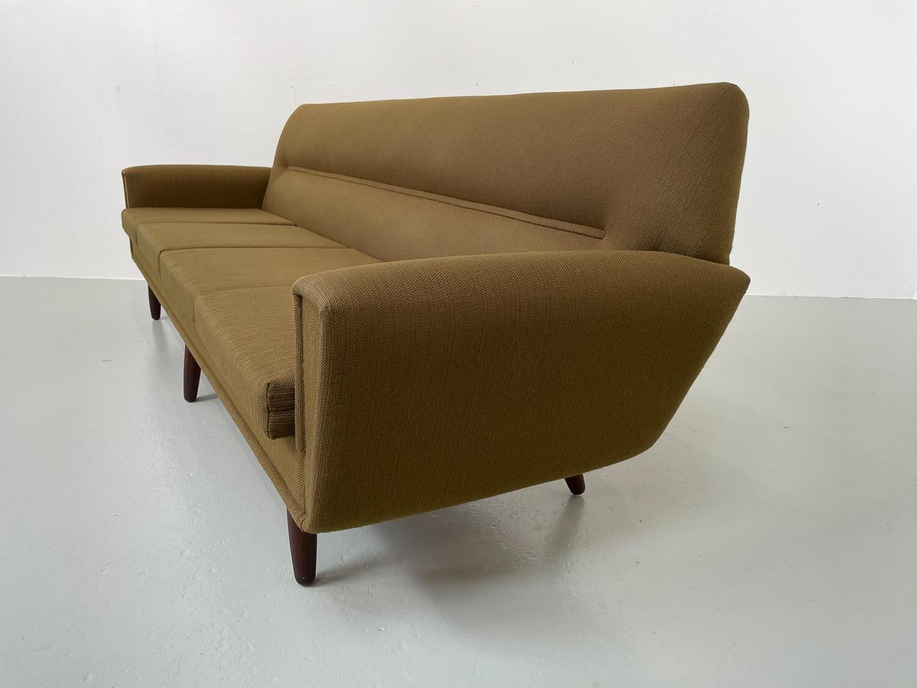 Mid-20th Century Vintage Danish Green 4-Seater Sofa in Teak and Wool, 1960s.