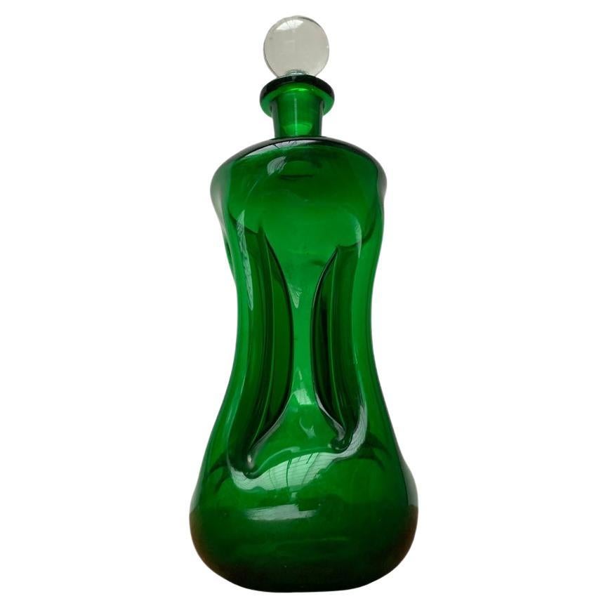 Dänische grüne Kluk-Kluk-Glasflasche aus Holmegaard aus grünem Glas, 1970er Jahre