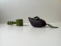 Vintage Danish Green Nutcracker & Guarding Leather Rat, 1970s