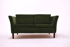 Vintage Danish Green Velvet Two-Seat Sofa Midcentury, 1970s