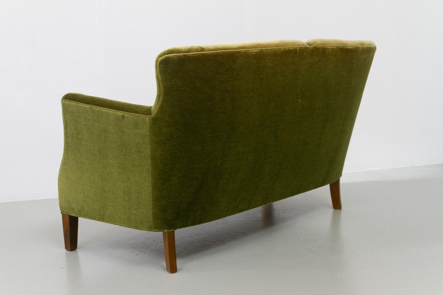 Vintage Danish Green Velvet Sofa, 1940s. 5