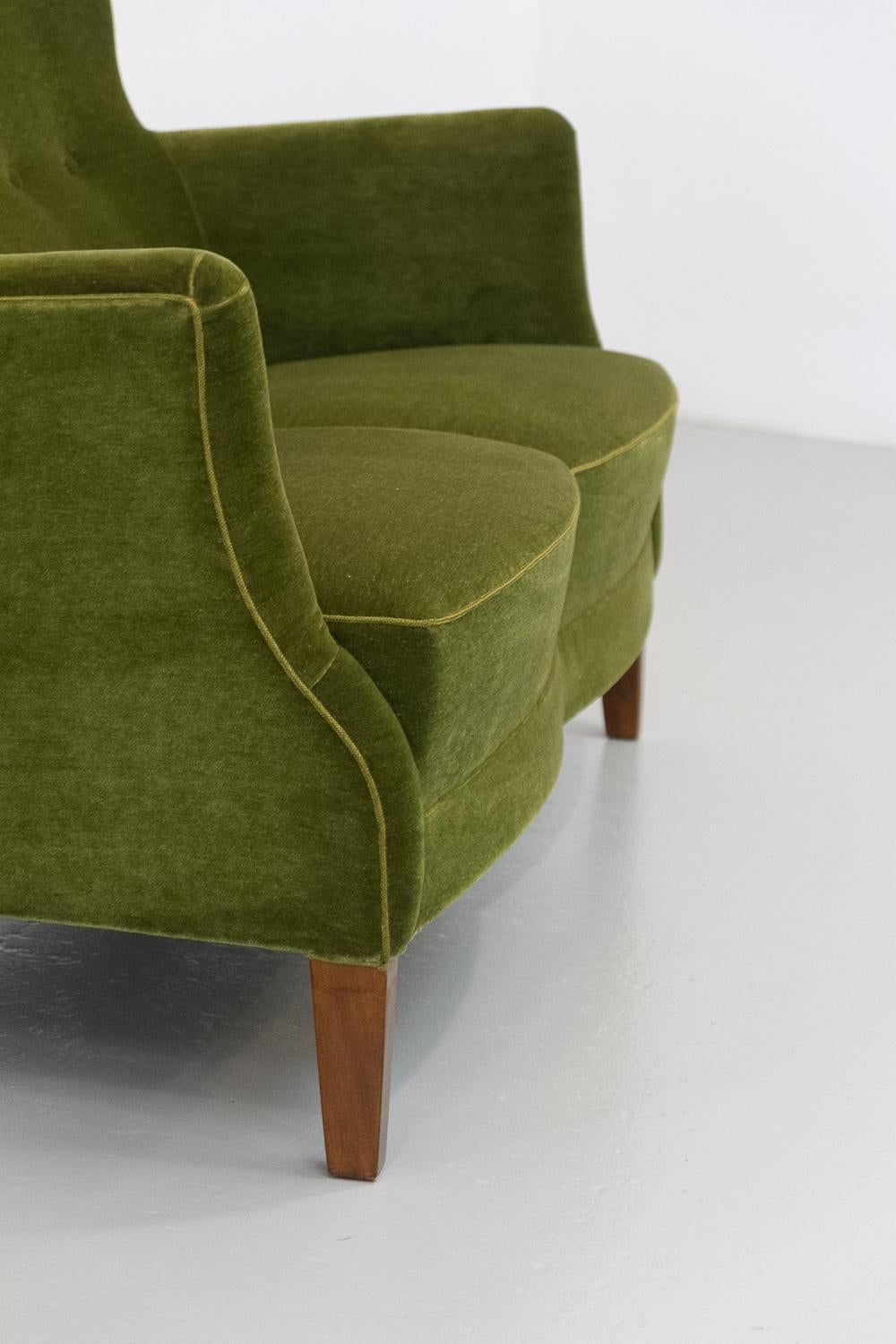 Mid-20th Century Vintage Danish Green Velvet Sofa, 1940s.
