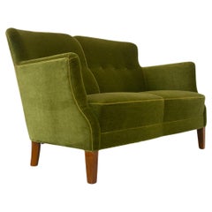 Vintage Danish Green Velvet Sofa, 1940s.