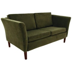 Vintage Danish Green Velvet Two-Seat Sofa Midcentury, 1970s
