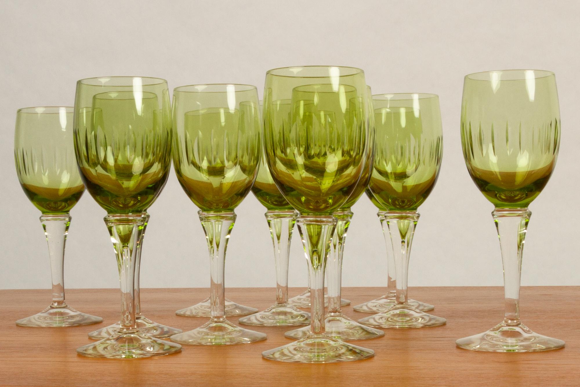 Vintage Danish Green Wine Glasses Leonora 1960s Set of 12 5
