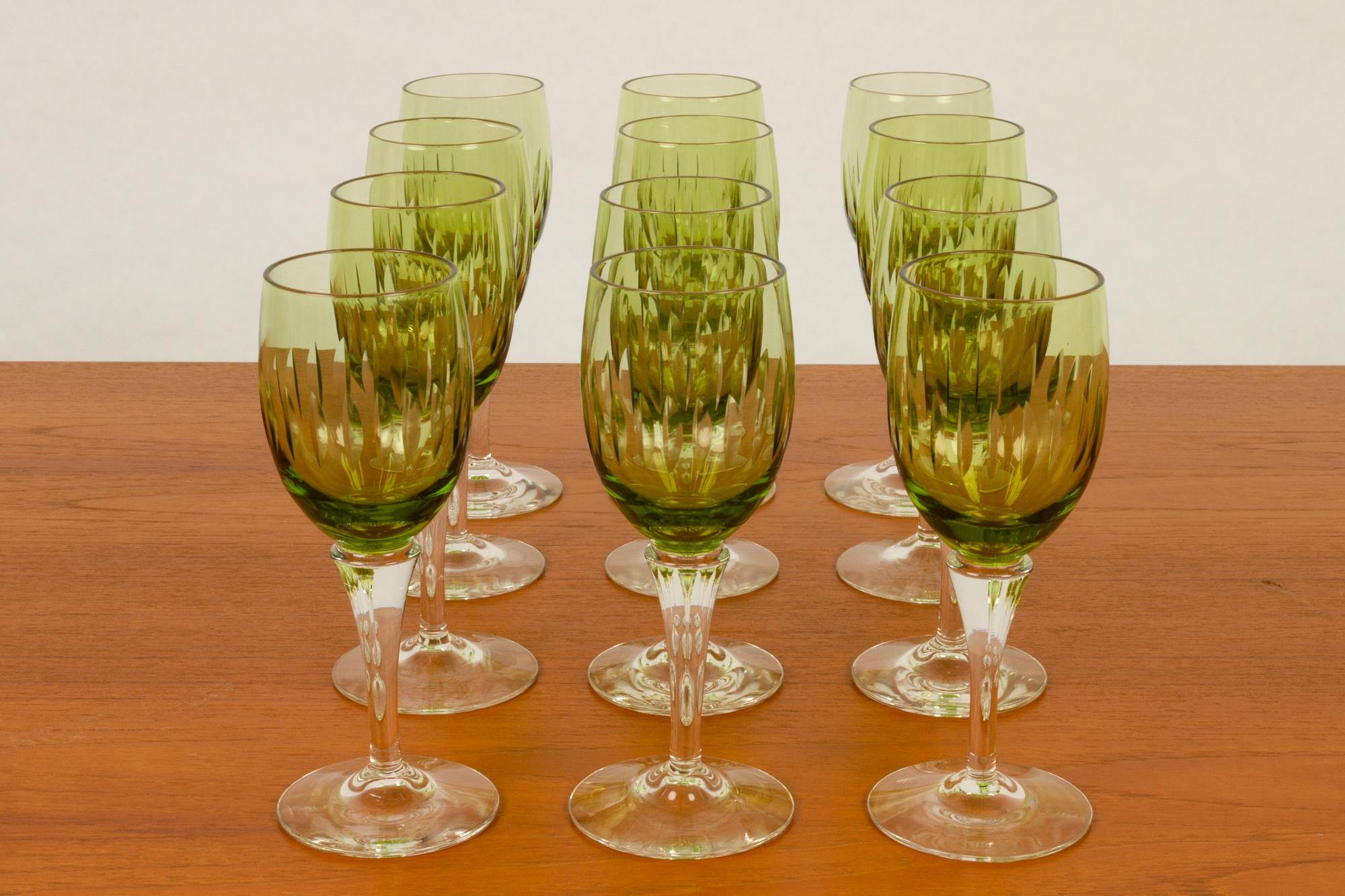 Vintage Danish Green Wine Glasses Leonora 1960s Set of 12 In Good Condition In Asaa, DK