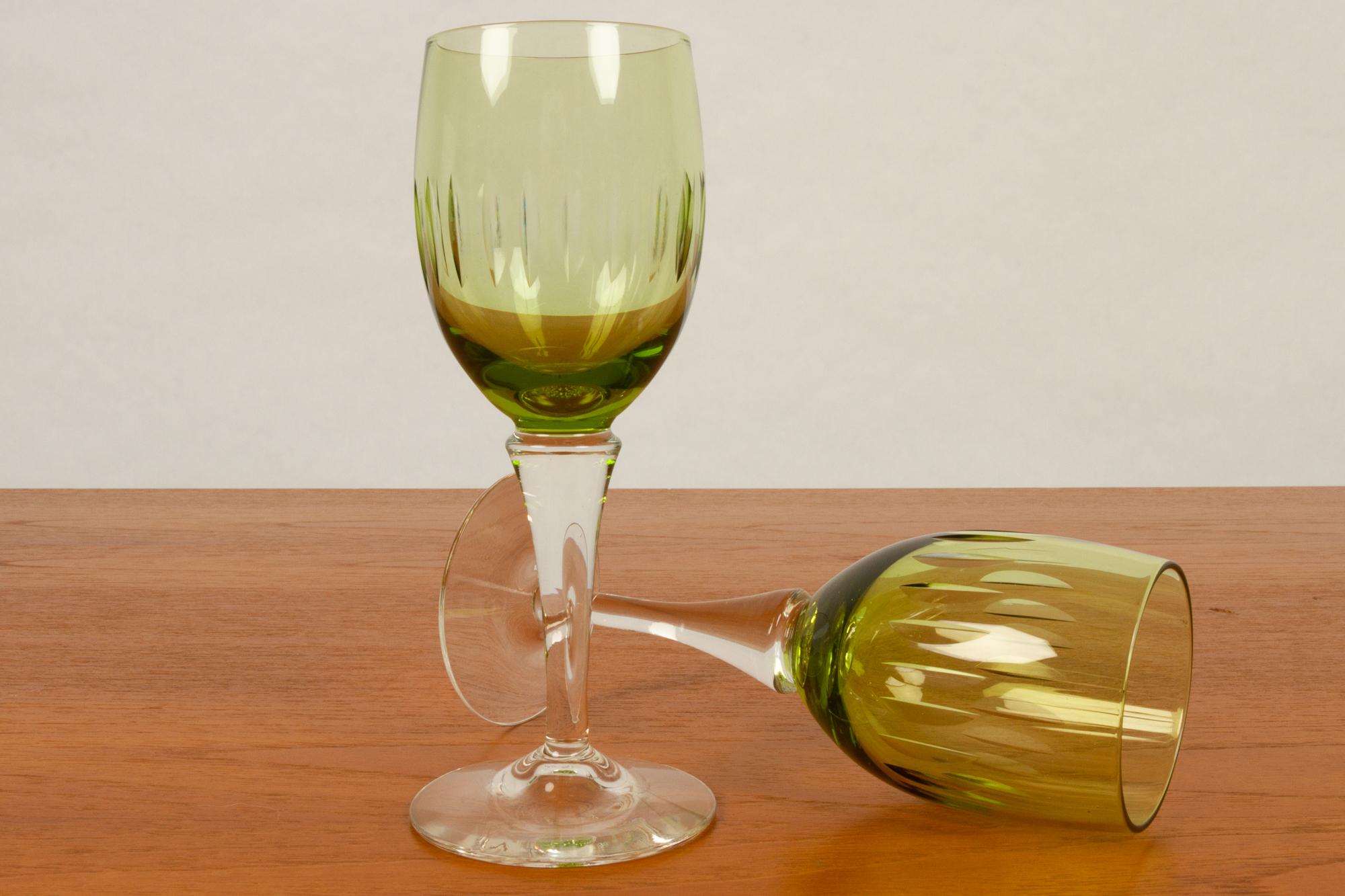 Vintage Danish Green Wine Glasses Leonora 1960s Set of 12 3
