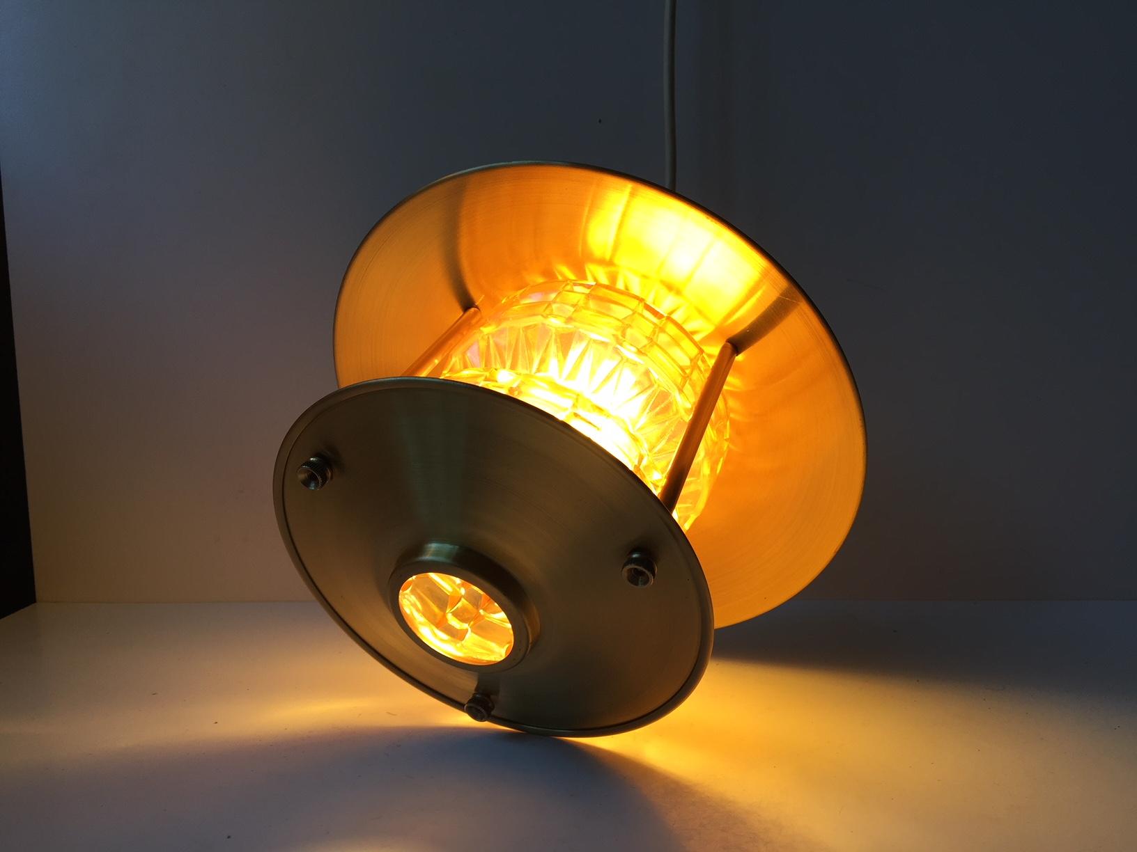 Mid-Century Modern Vintage Danish Hallway Ceiling Light in Brass and Glass from Lyfa, 1950s