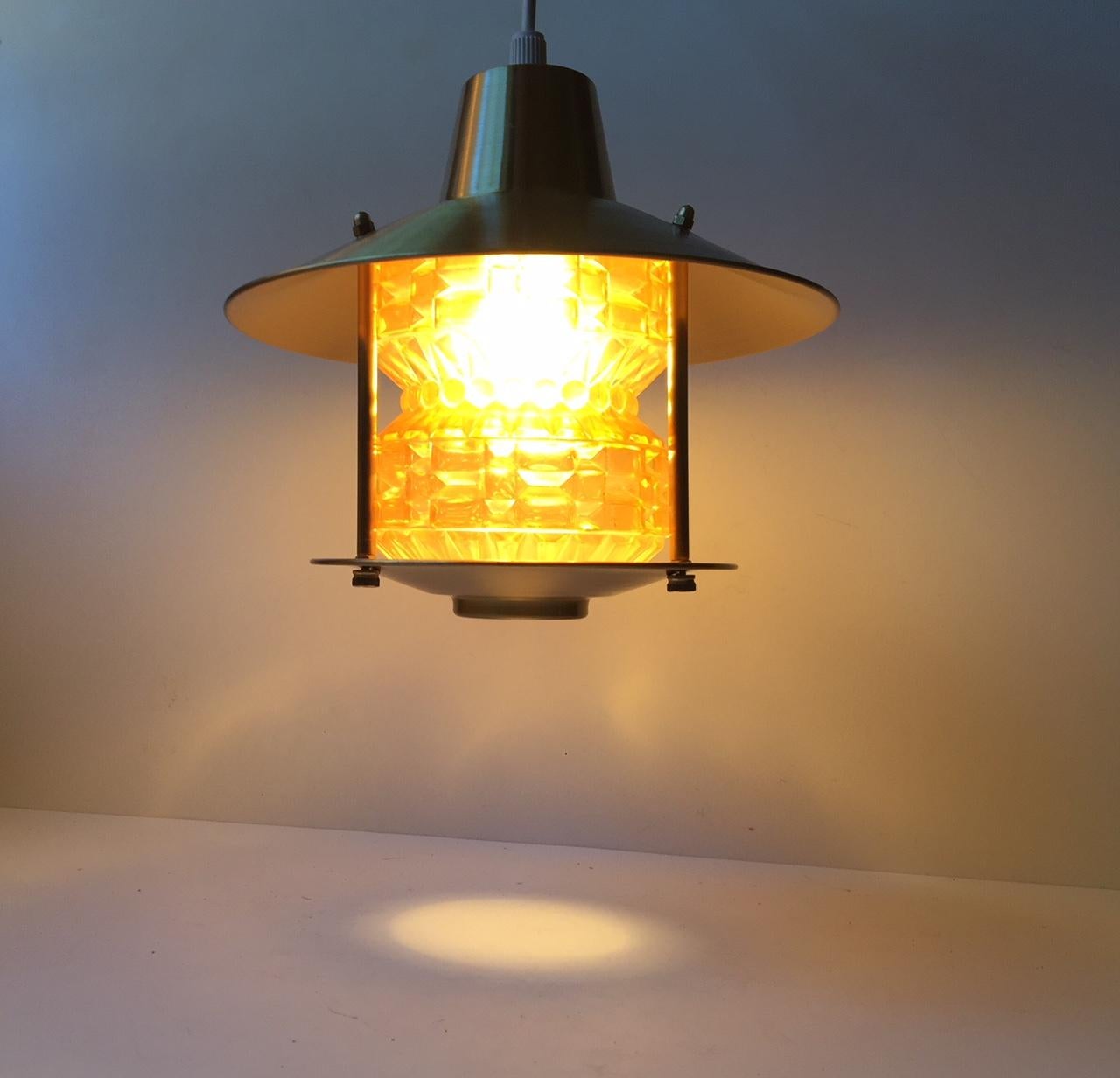 Vintage Danish Hallway Ceiling Light in Brass and Glass from Lyfa, 1950s In Good Condition In Esbjerg, DK