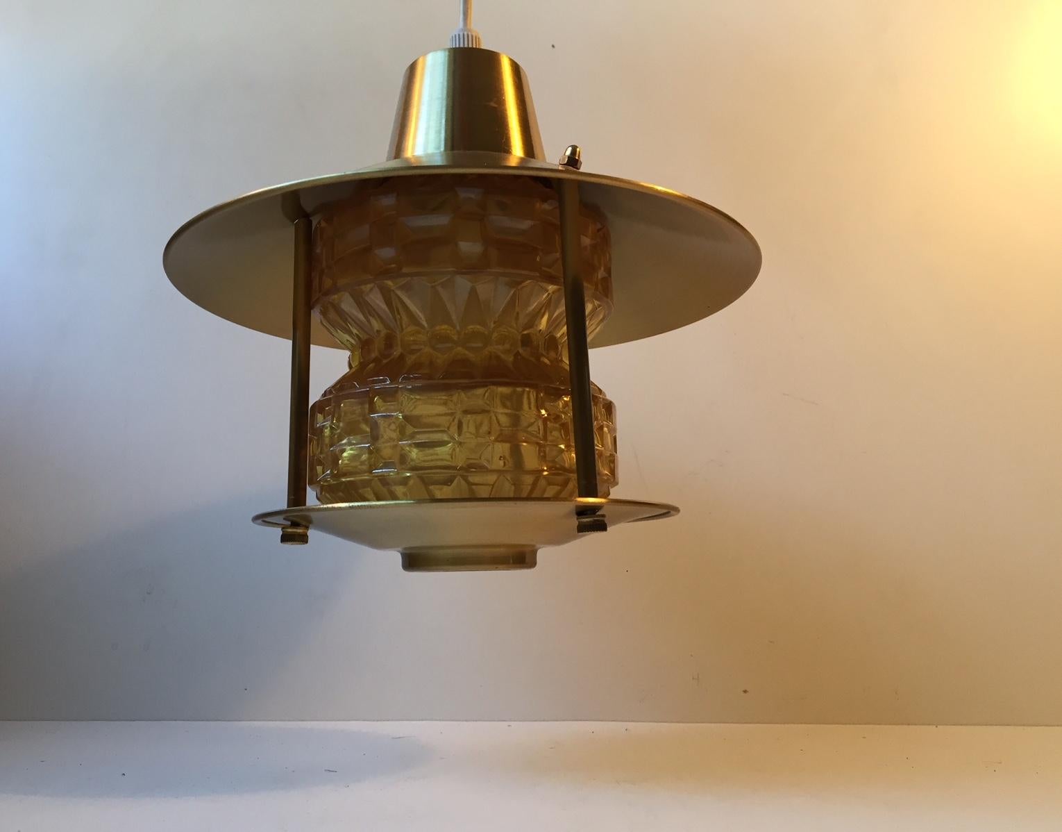 Mid-20th Century Vintage Danish Hallway Ceiling Light in Brass and Glass from Lyfa, 1950s