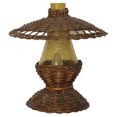 Vintage Danish Handcrafted Rattan Glass Table Lamp, 1960s