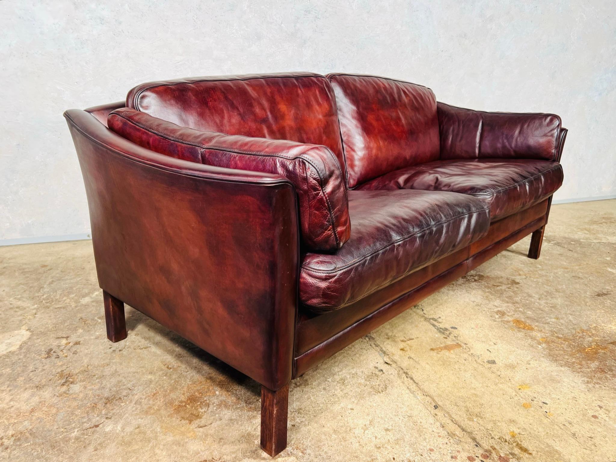 Vintage Danish Hans Mogensen 70 Patinated Chestnut 2.5 Seater Leather Sofa #672 6