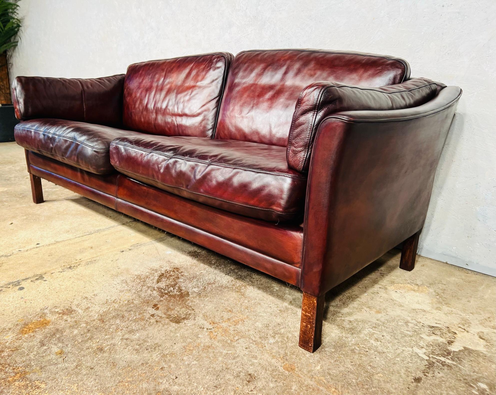 20th Century Vintage Danish Hans Mogensen 70 Patinated Chestnut 2.5 Seater Leather Sofa #672