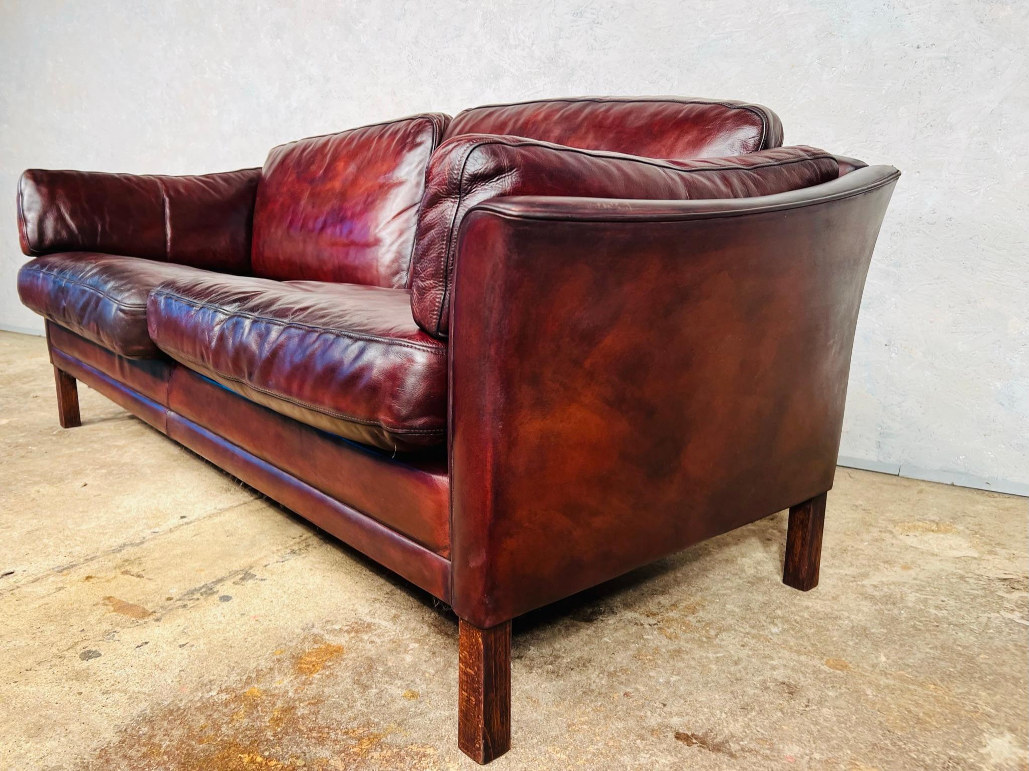 Vintage Danish Hans Mogensen 70 Patinated Chestnut 2.5 Seater Leather Sofa #672 1