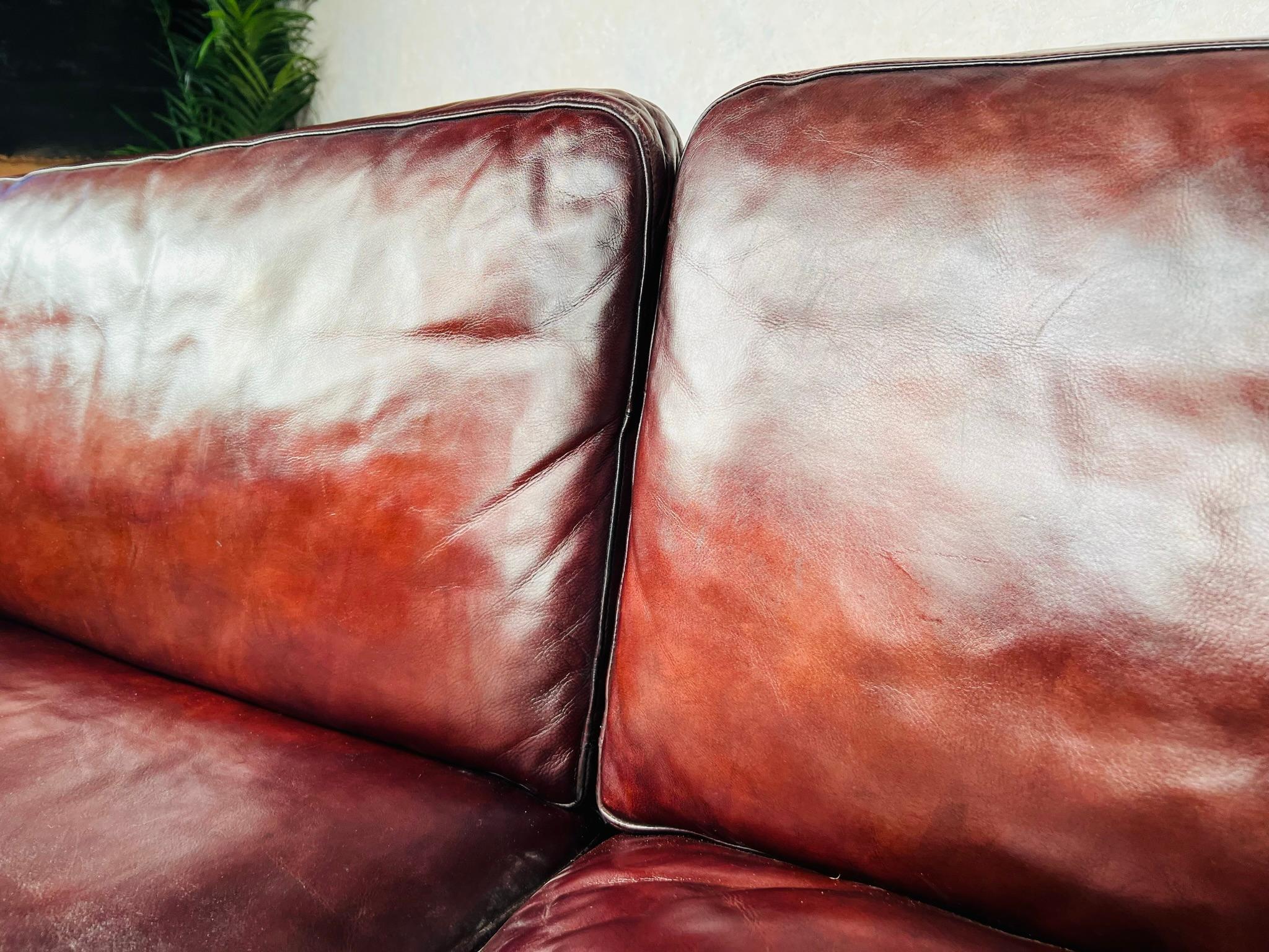 Vintage Danish Hans Mogensen 70 Patinated Chestnut 2.5 Seater Leather Sofa #672 2