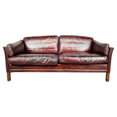 Vintage Danish Hans Mogensen 70 Patinated Chestnut 2.5 Seater Leather Sofa #672