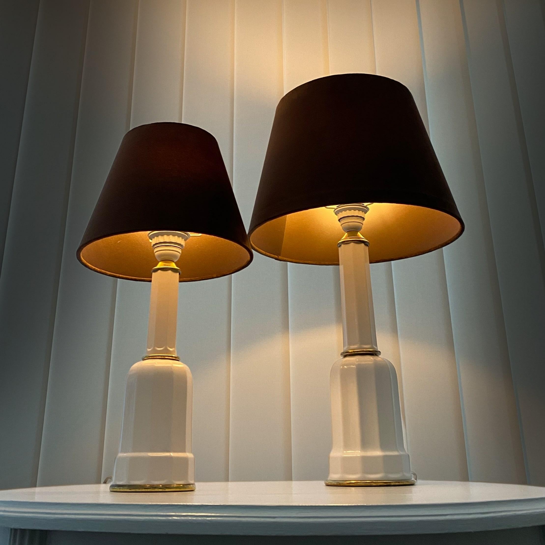Scandinavian Modern Vintage Danish Heiberg table lamps, porcelain and brass For Sale