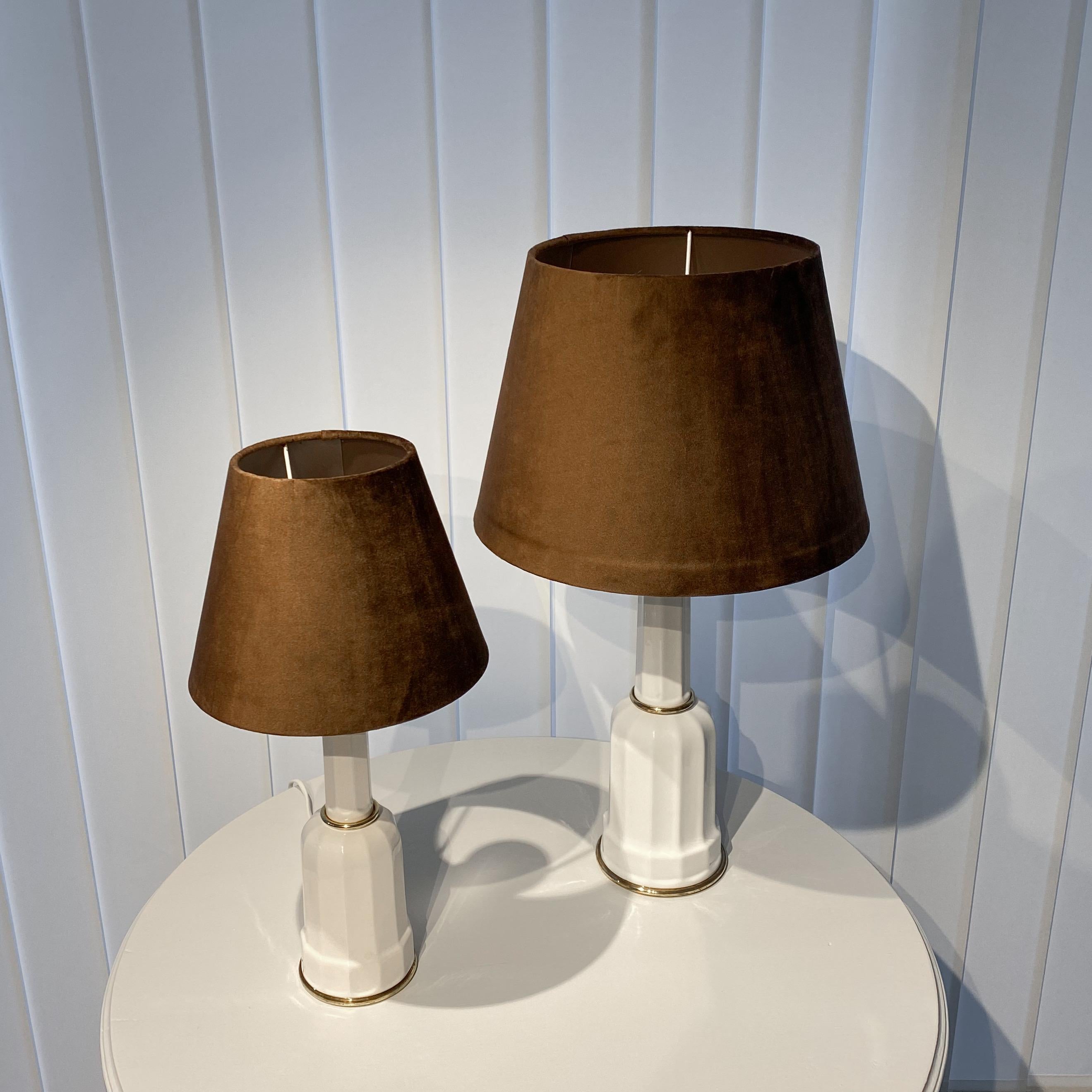 Vintage Danish Heiberg table lamps, porcelain and brass In Good Condition For Sale In Forserum, SE