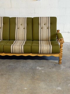 Vintage Danish Henning Kjærnulf Oak Sofa Green Striped Upholstery Mid Century