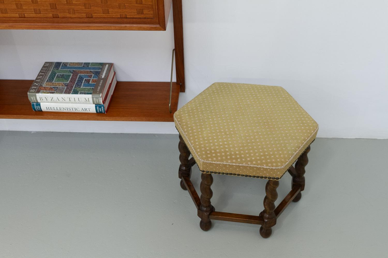 Vintage Danish Hexagonal Oak Stool, 1930s. For Sale 7