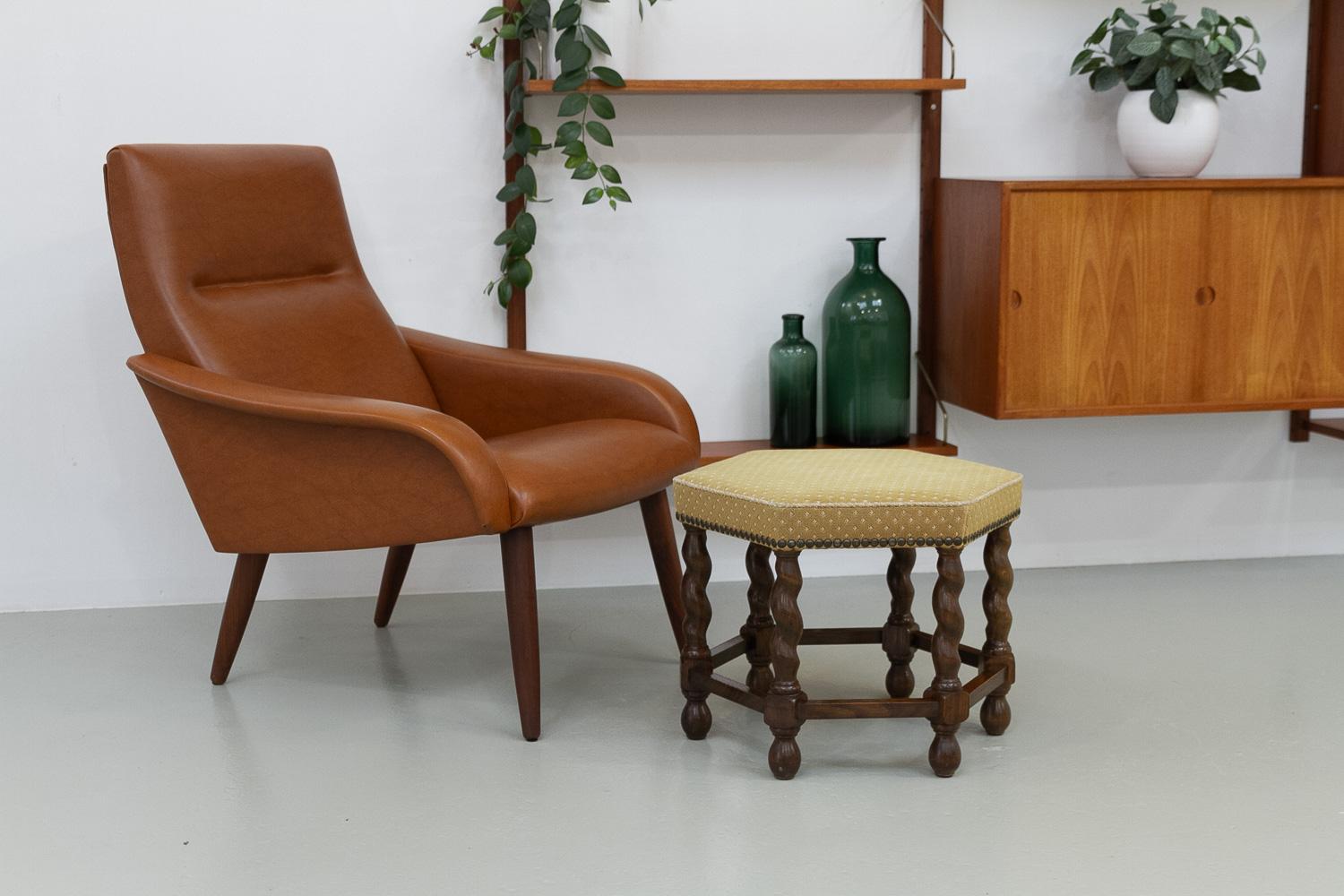 Vintage Danish Hexagonal Oak Stool, 1930s. For Sale 8