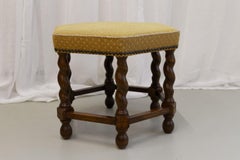 Vintage Danish Hexagonal Oak Stool, 1930s.