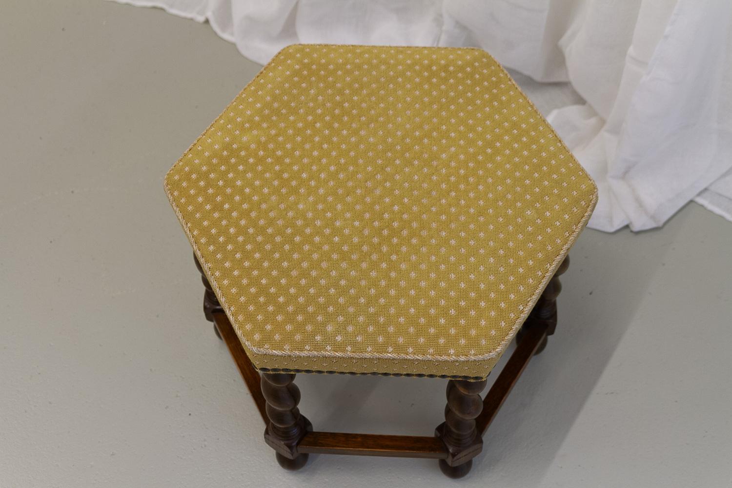 Mid-20th Century Vintage Danish Hexagonal Oak Stool, 1930s. For Sale