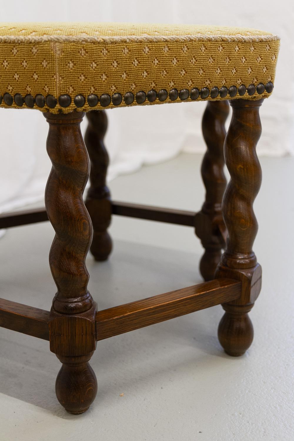 Vintage Danish Hexagonal Oak Stool, 1930s. For Sale 1