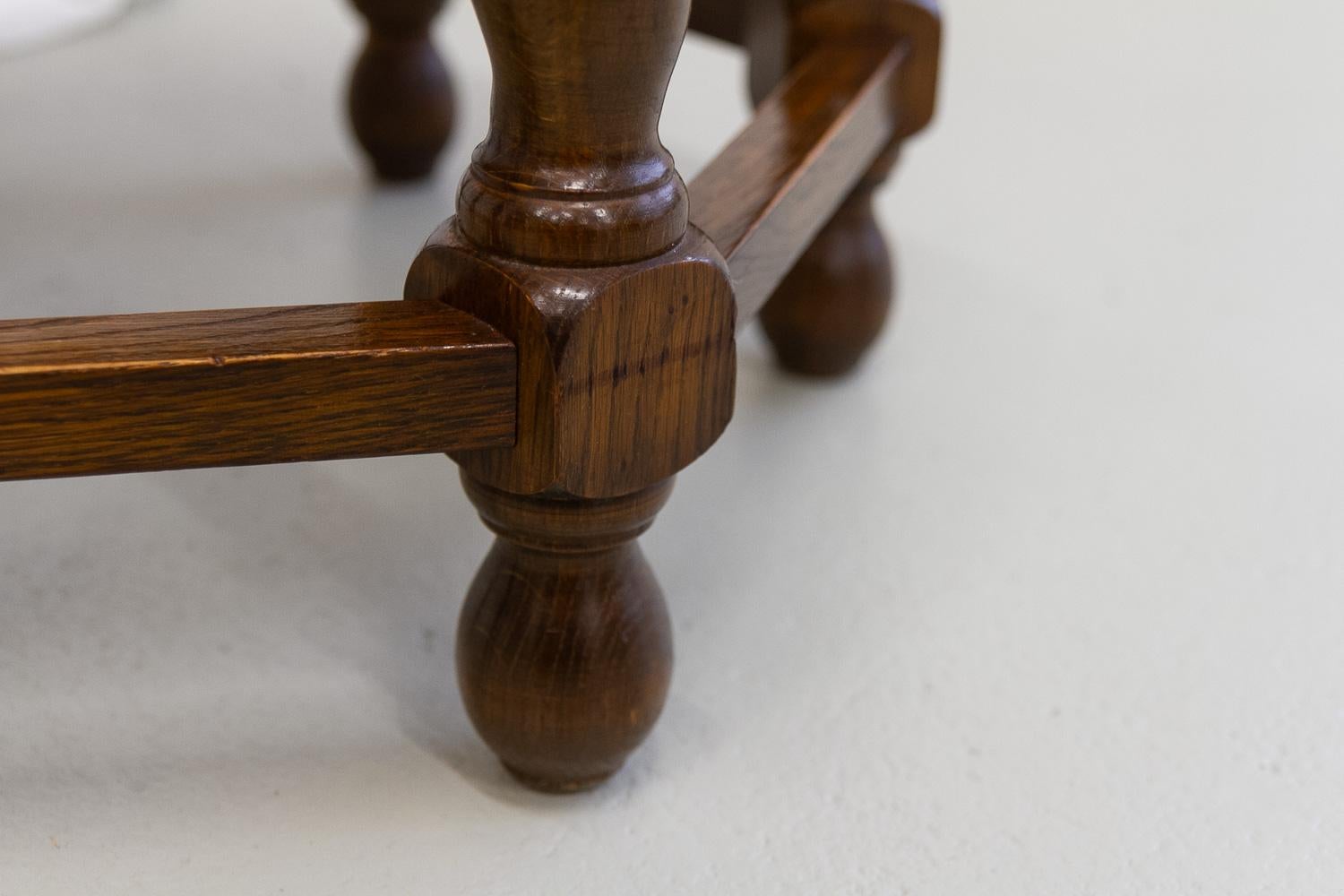 Vintage Danish Hexagonal Oak Stool, 1930s. For Sale 2