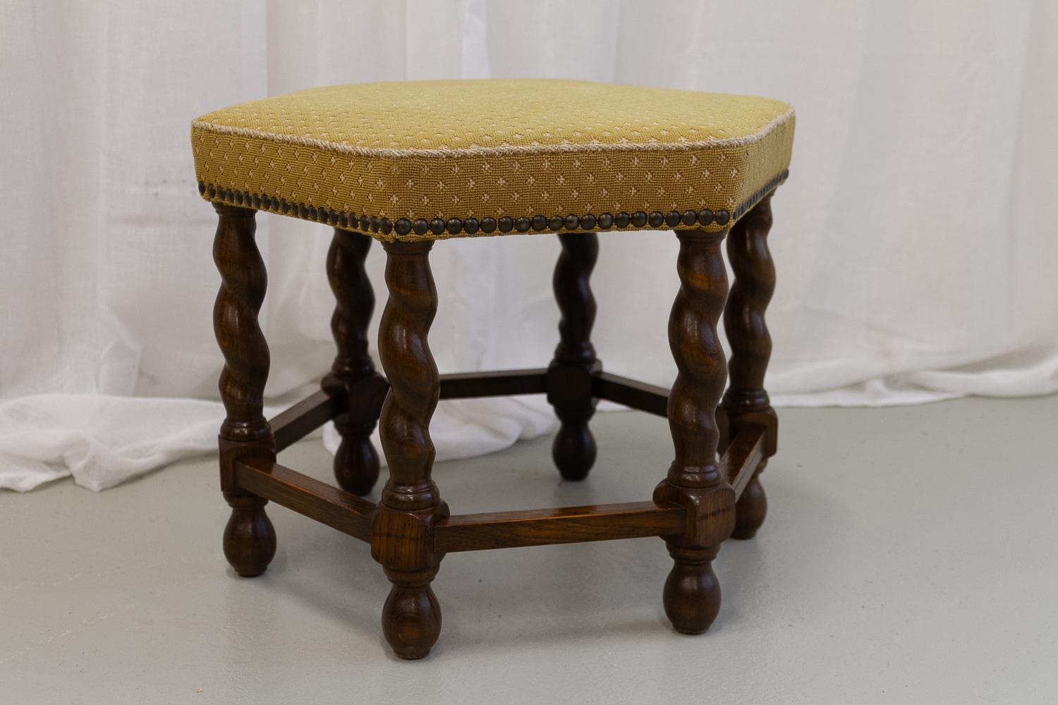 Vintage Danish Hexagonal Oak Stool, 1930s. For Sale 4