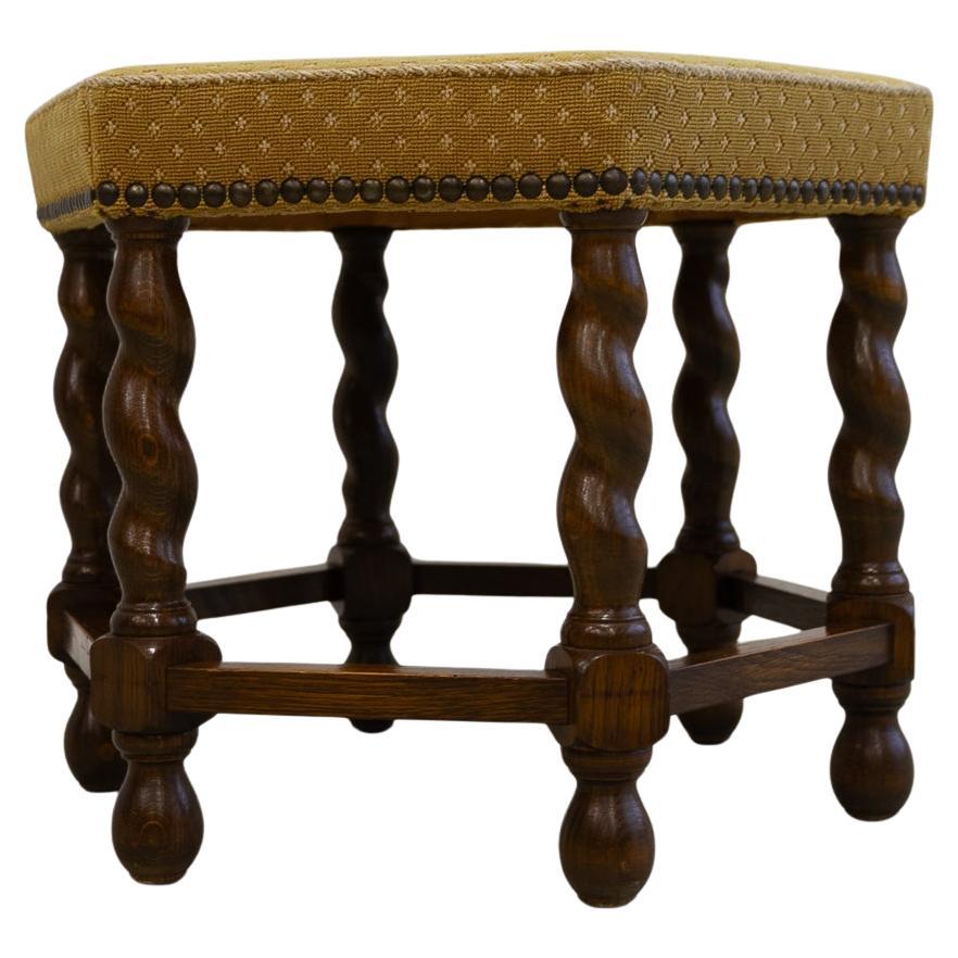 Vintage Danish Hexagonal Oak Stool, 1930s.
