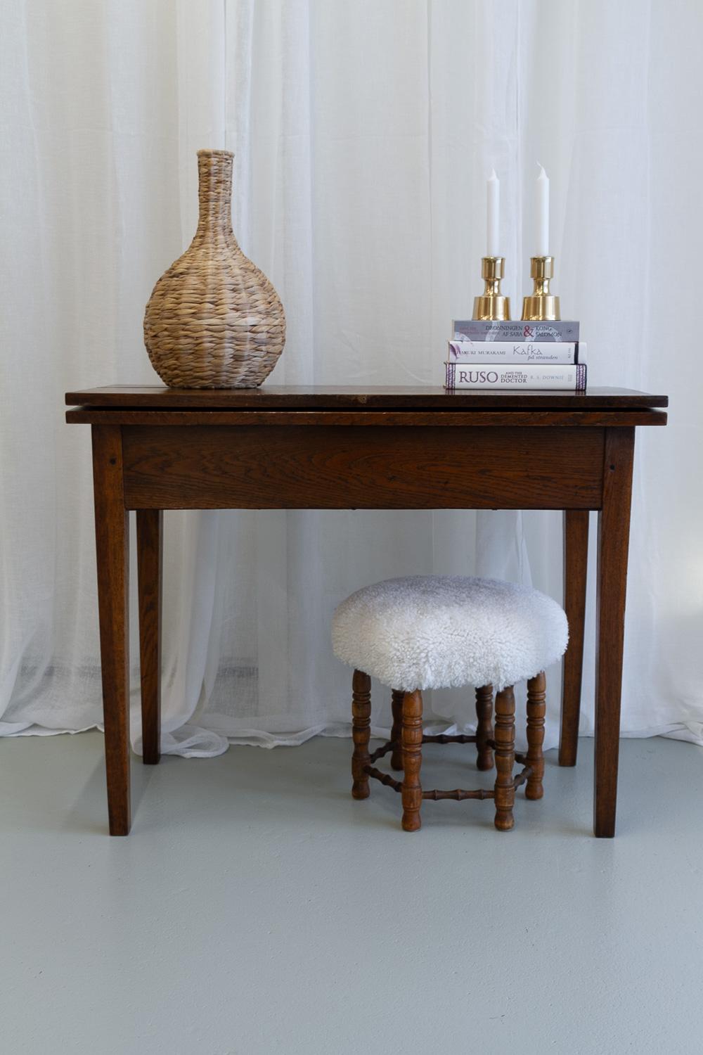 Vintage Danish Hexagonal Oak Stool with Lambswool, 1930s. For Sale 13