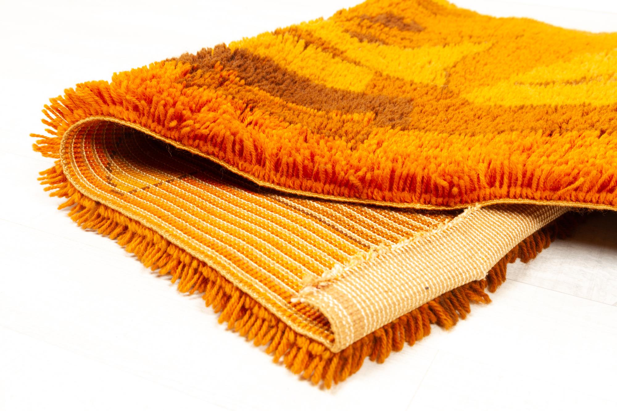 Vintage Danish High Pile Orange Wool Rya Rug by Gram, 1960s 4
