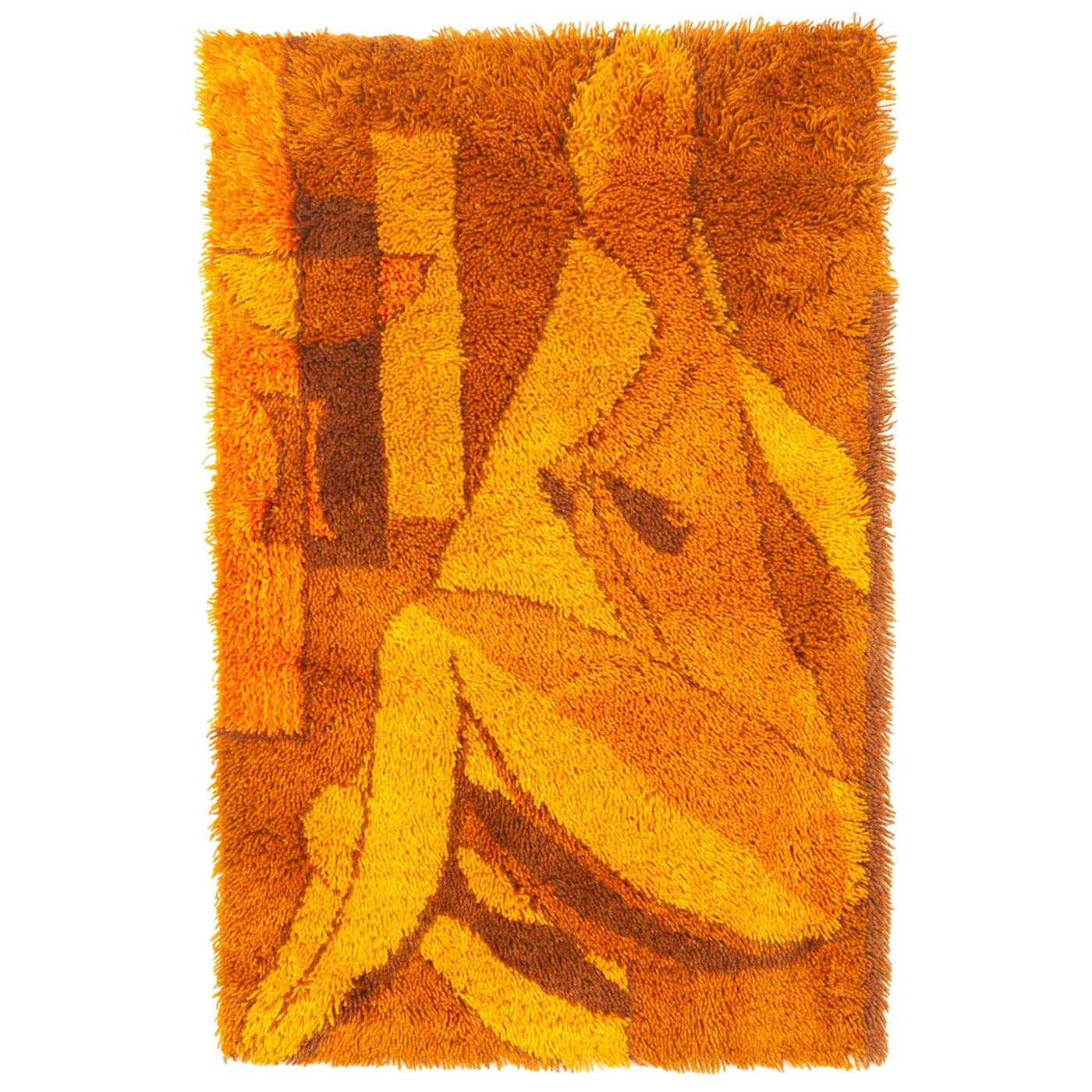 Vintage Danish High Pile Orange Wool Rya Rug by Gram, 1960s at 1stDibs