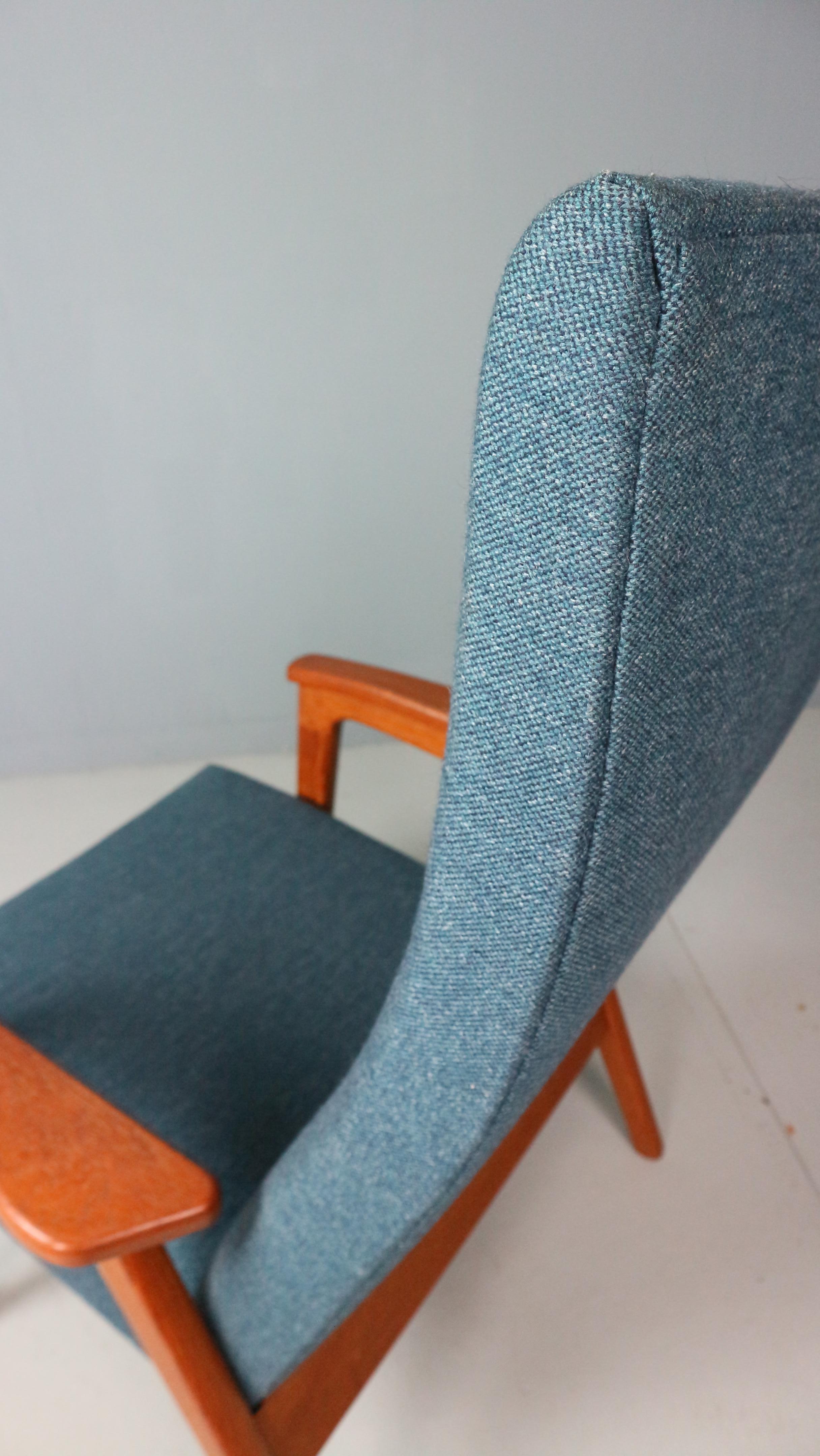 Dänischer Vintage-Sessel mit hoher Rückenlehne aus Teakholz und Wolle 1960er Jahre 8