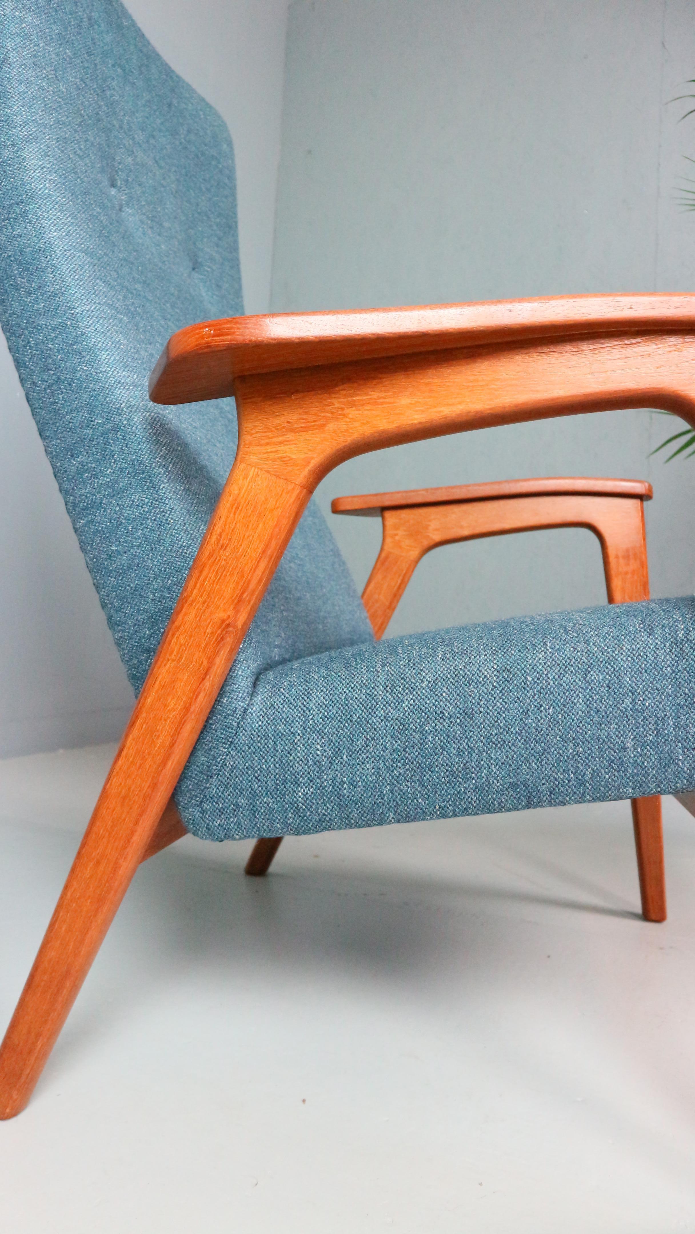 Dänischer Vintage-Sessel mit hoher Rückenlehne aus Teakholz und Wolle 1960er Jahre 11