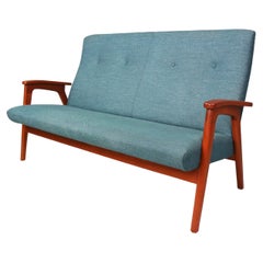 Vintage Danish highback sofa in teak and wool 1960s