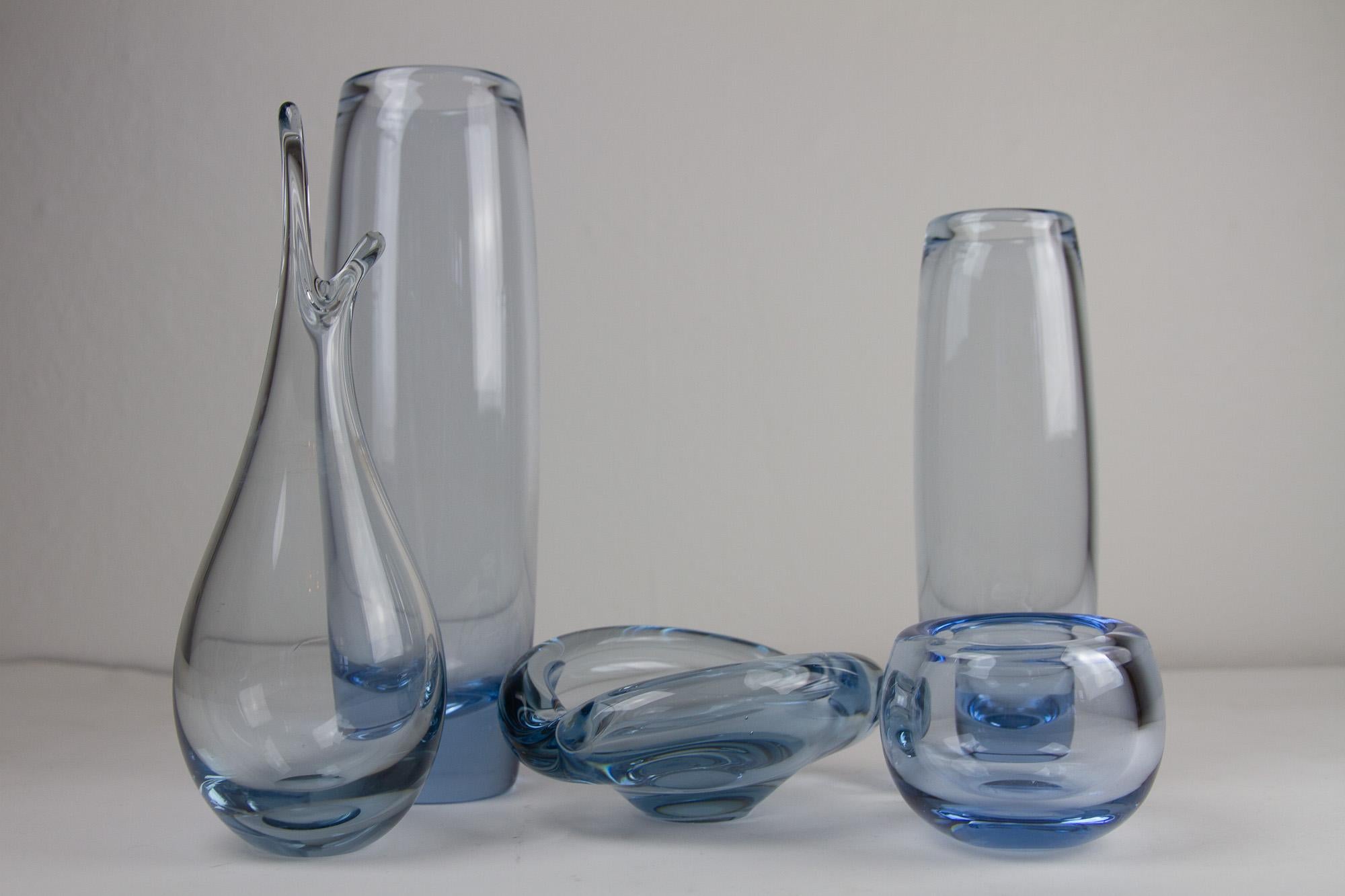 Vintage Danish Holmegaard Aqua Vases by Per Lütken, 1960s. Set of 5. For Sale 4