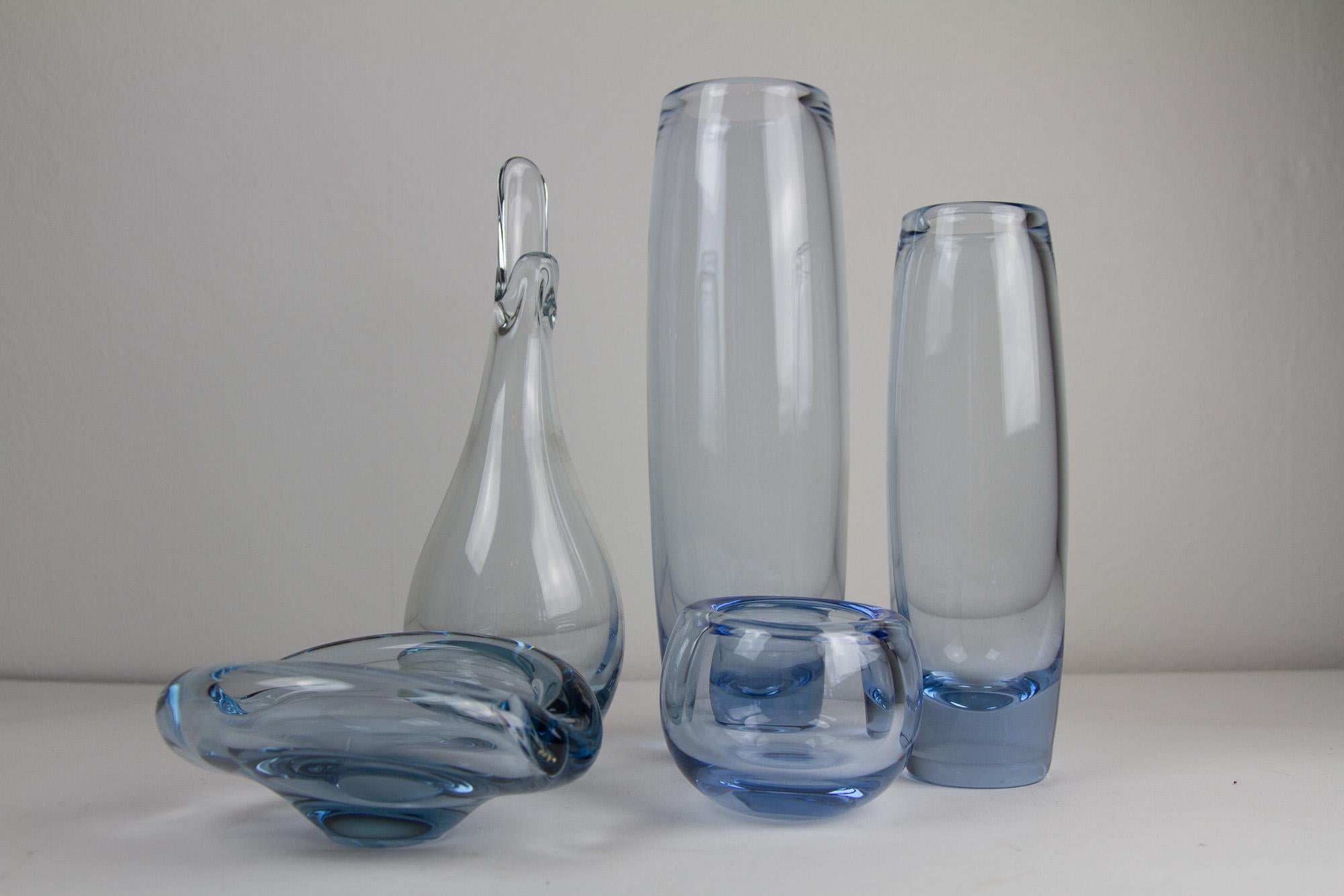 Vintage Danish Holmegaard Aqua Vases by Per Lütken, 1960s. Set of 5. For Sale 12