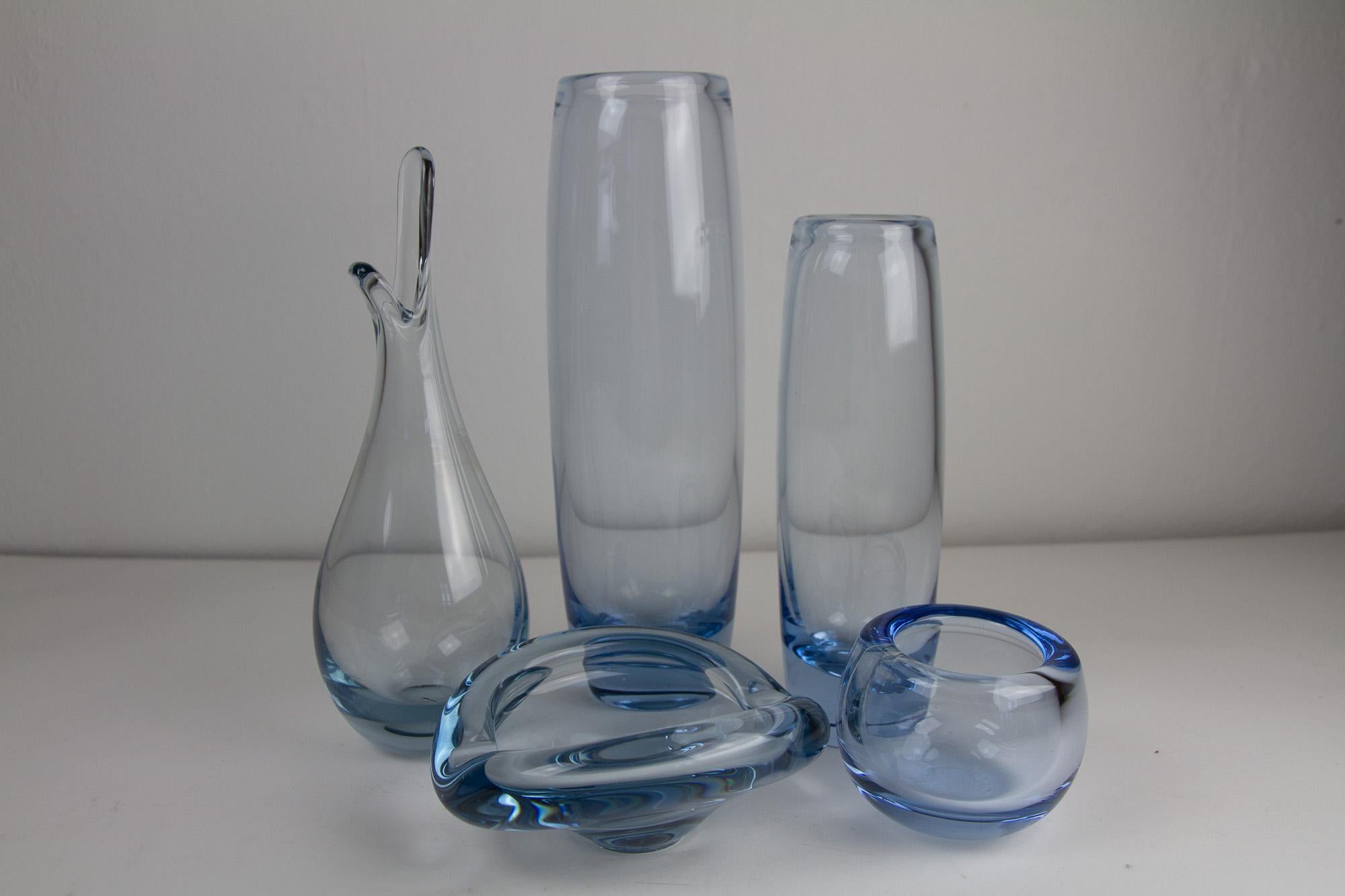 Vintage Danish Holmegaard Aqua Vases by Per Lütken, 1960s. Set of 5. For Sale 13