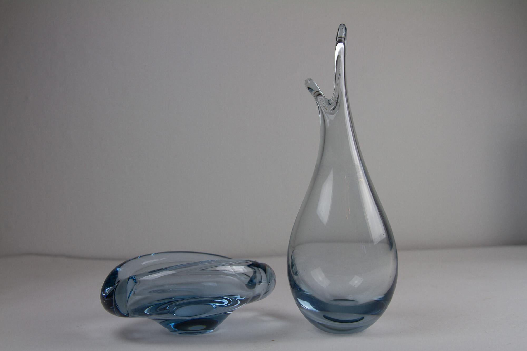 Blown Glass Vintage Danish Holmegaard Aqua Vases by Per Lütken, 1960s. Set of 5. For Sale