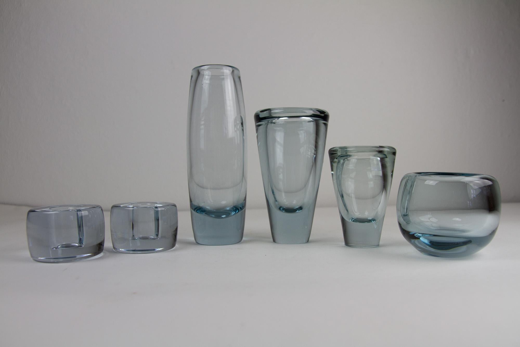 Vintage Danish Holmegaard Aqua Vases by Per Lütken, 1960s, Set of 6 For Sale 8