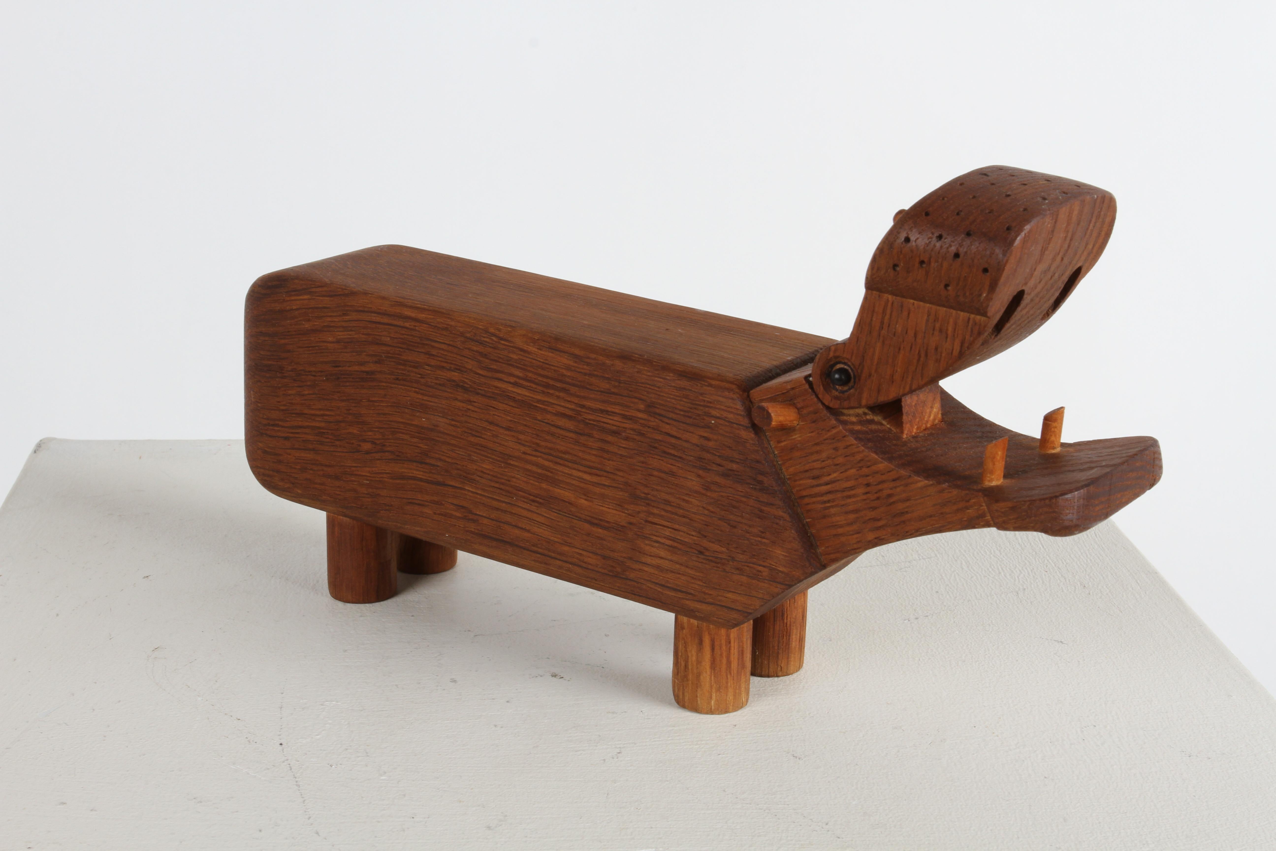 Vintage Danish Kay Bojesen 1950s Wooden Oak Hippo Figurine Desk Pencil Holder  For Sale 7