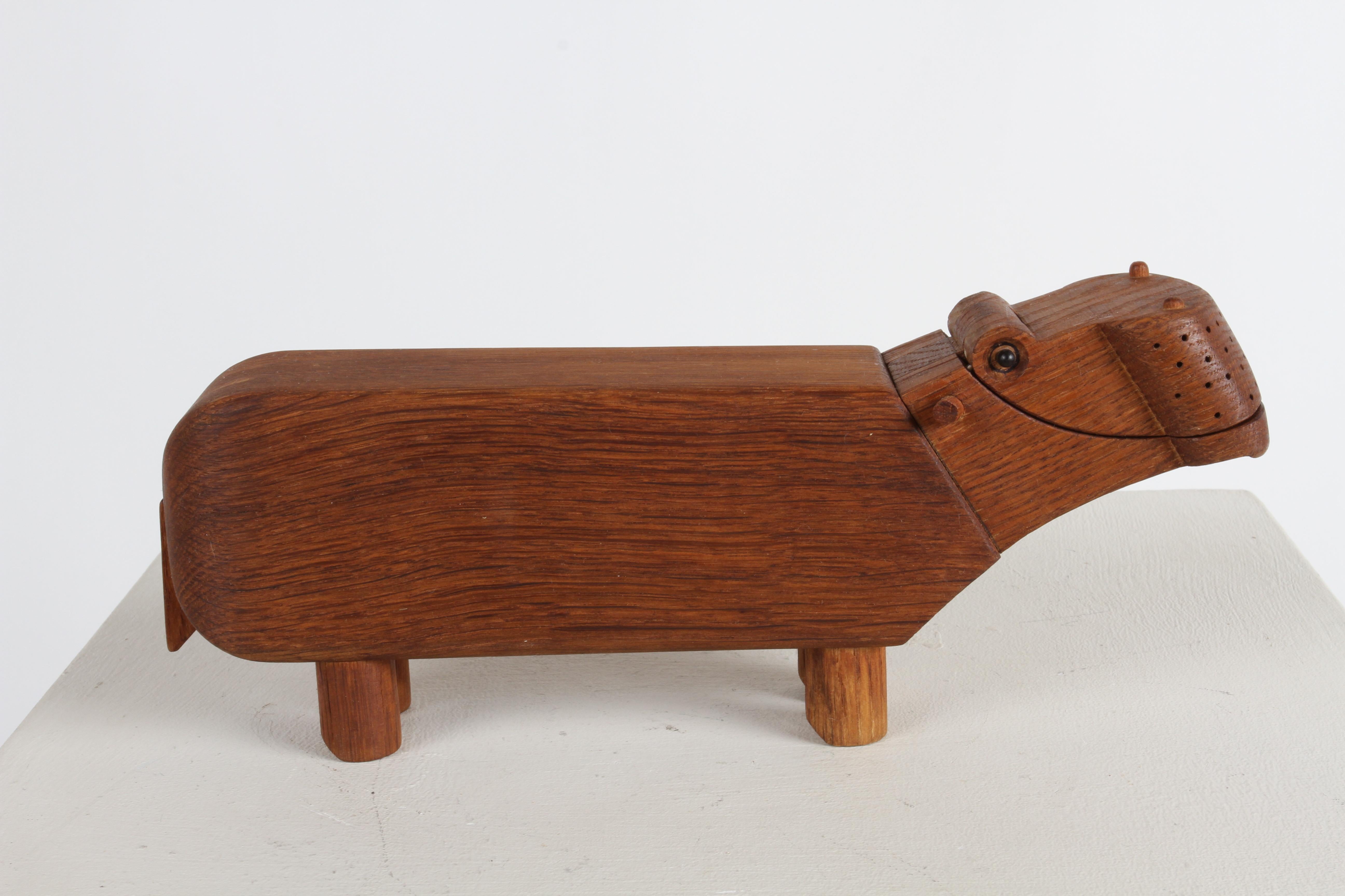 Vintage Danish Kay Bojesen 1950s Wooden Oak Hippo Figurine Desk Pencil Holder  For Sale 10